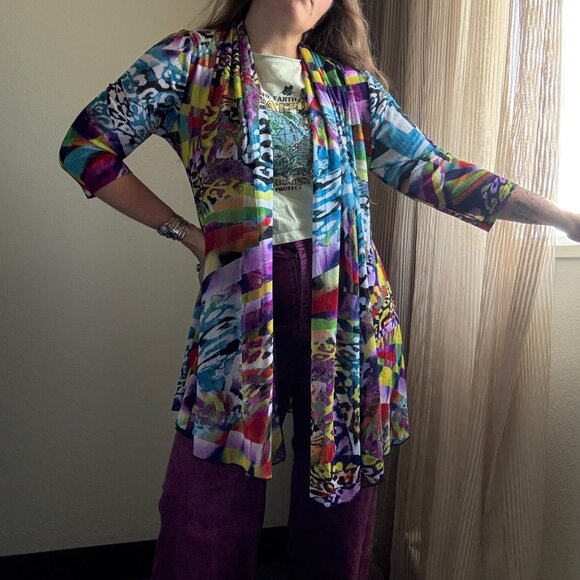 Bright Colorful Print Open Cardigan Lightweight I Size Small - Picture 7 of 7